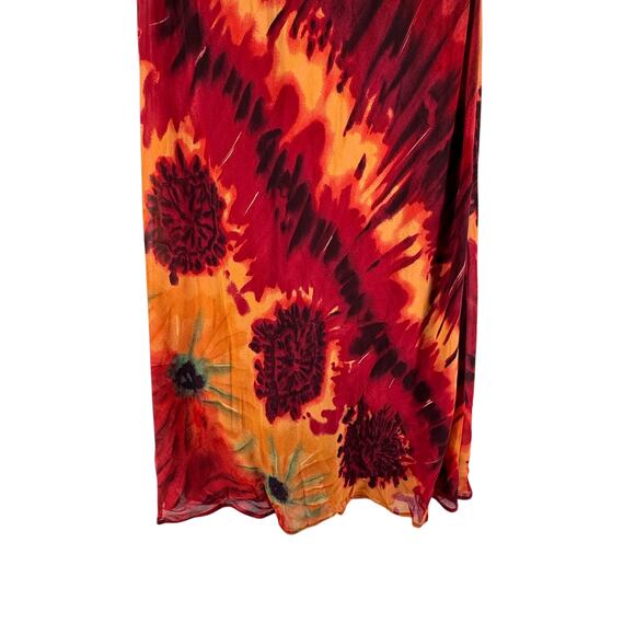 Vintage Tessuto Tie Dye Maxi Dress Red Orange Rayon Boho 90s Style Made in USA S - Picture 7 of 8